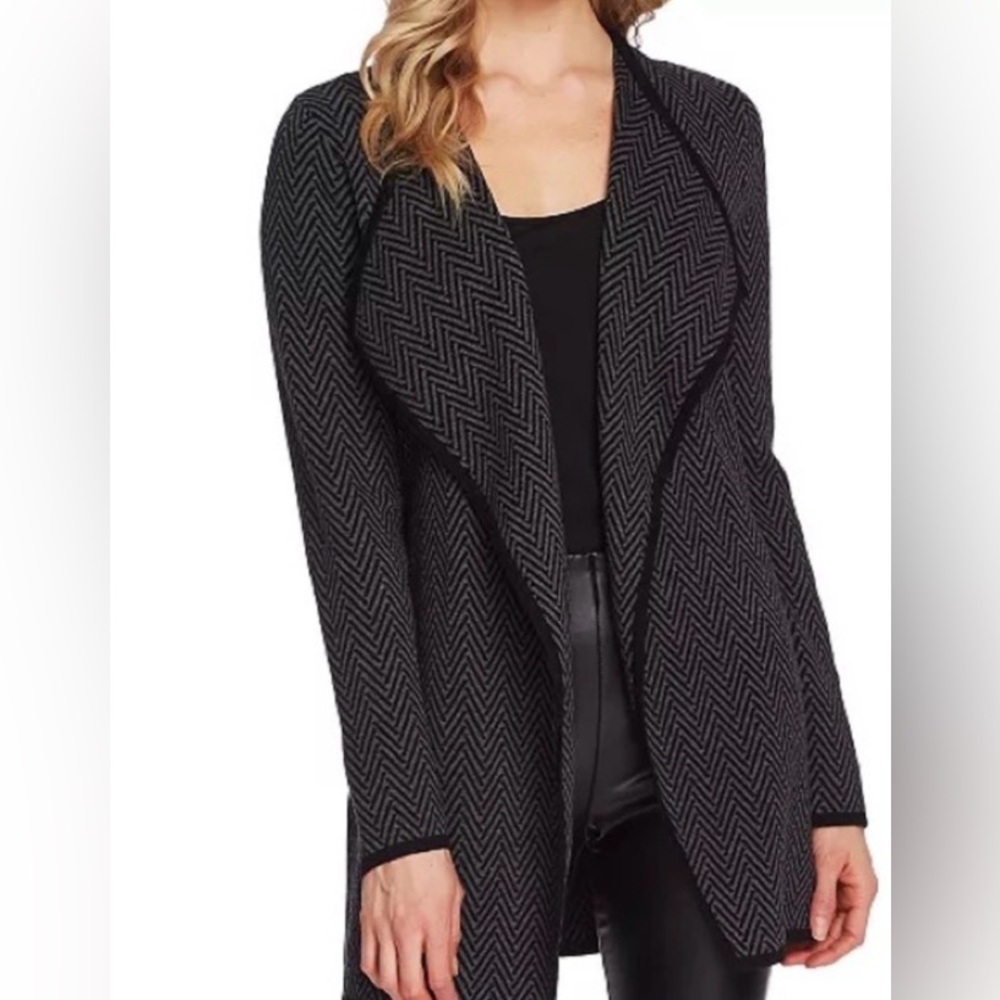 VINCE CAMUTO Cotton Open-Front Herringbone Cardigan
